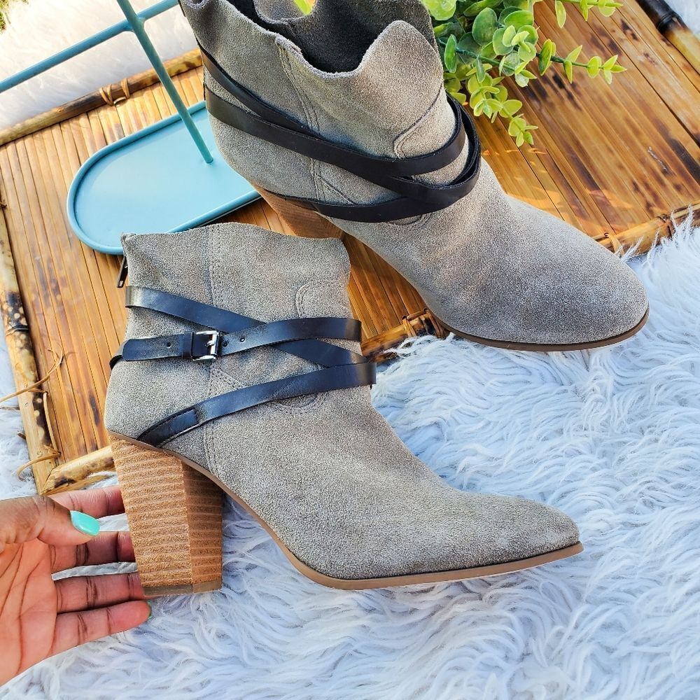 Carlos Santana Tan Suede leather Strapy Detail Ankle Boots.